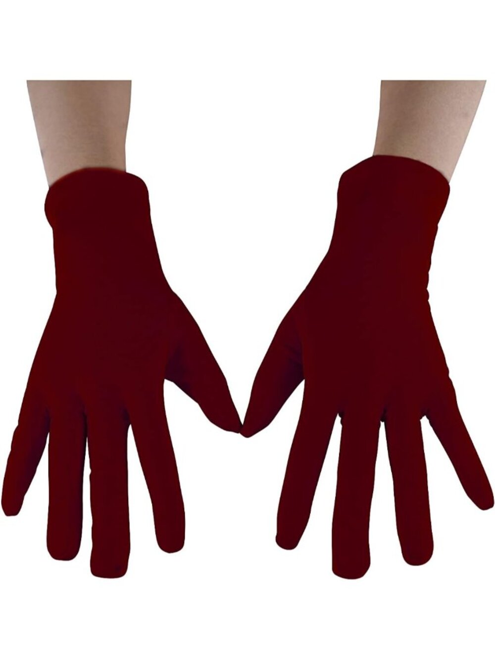 Women's Wine Red Full Finger Pull On Wrist Length Cuff Cotton Hand Liner Gloves